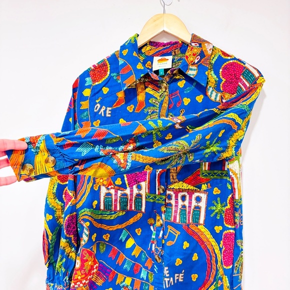 FARM RIO Blue Folk Party linen romper - Picture 7 of 10